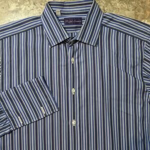 Ralph Lauren Purple Label Shirt Mens 16 Blue Vertical Stripes French Cuff Poplin